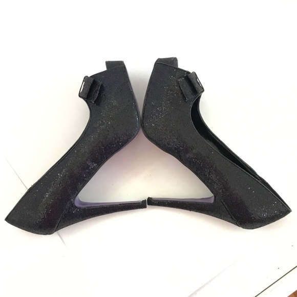 JUST FAB Stilettos Heels Peep Toe Black Pumps Shimmer Party Women’s Size 10 - Picture 12 of 16